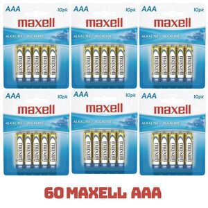 60 Maxell 723810 LR03 10BP AAA 1.5V‎ Alkaline Batteries Long Lasting (6 PACK 10)